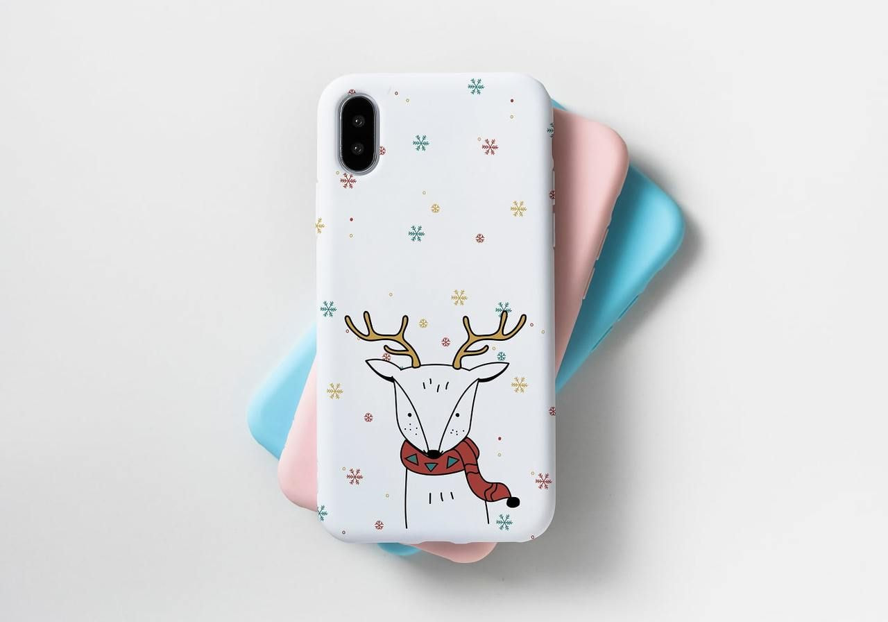 A white custom phone case with a Christmas-themed print.